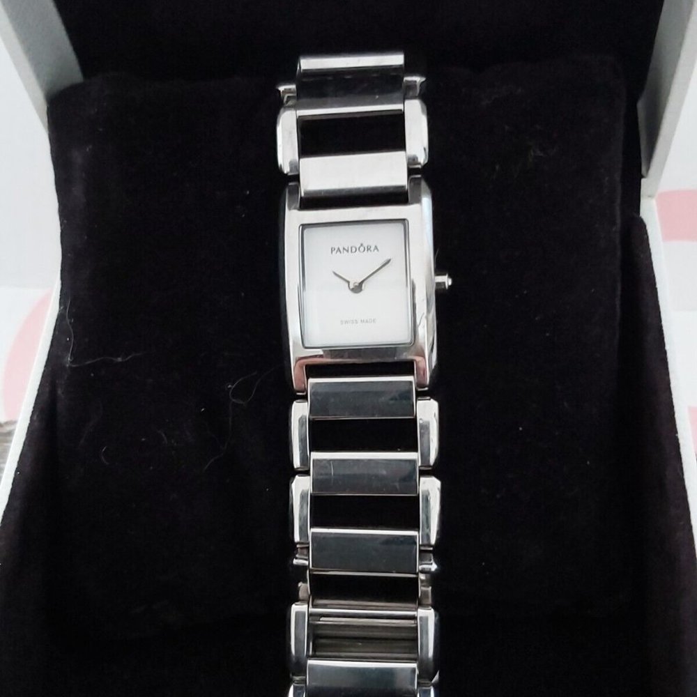 Pandora *RETIRED* Facets Black Diamond Crown Stainless Steel Watch 811021WH